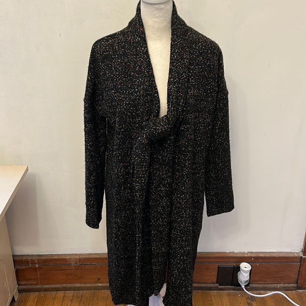 She + Sky long black multicolored fleck tie open cardigan Size S EUC